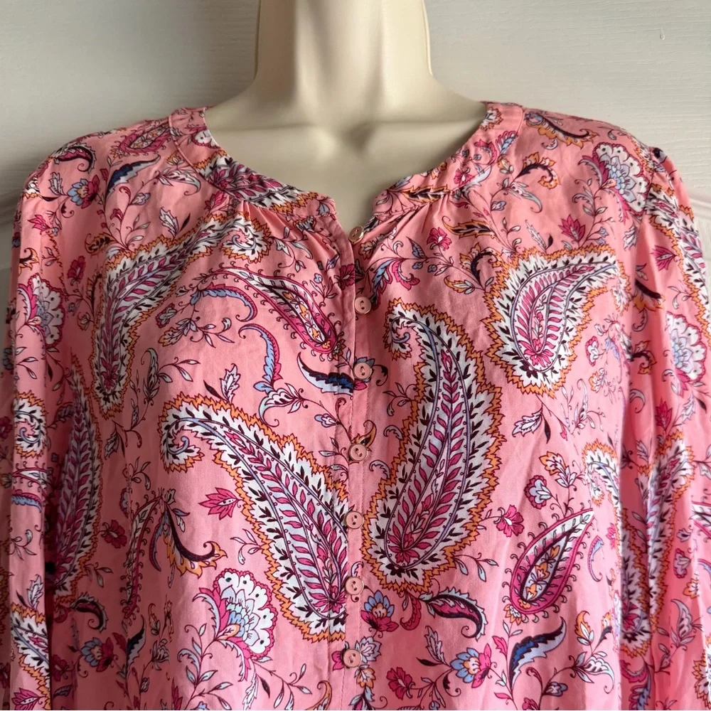 Talbots Dancing Paisley Band Collar Popover Top - Picture 3 of 8